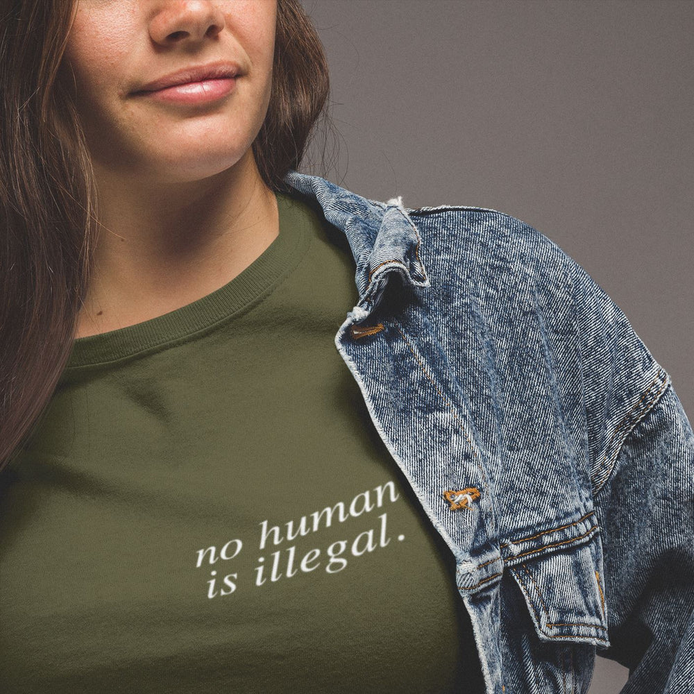 
            
                Load image into Gallery viewer, No Human Is Illegal | We Welcome Unisex T-Shirt
            
        