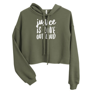 
            
                Load image into Gallery viewer, Justice Is Love Out Loud | Women&amp;#39;s Crop Hoodie
            
        